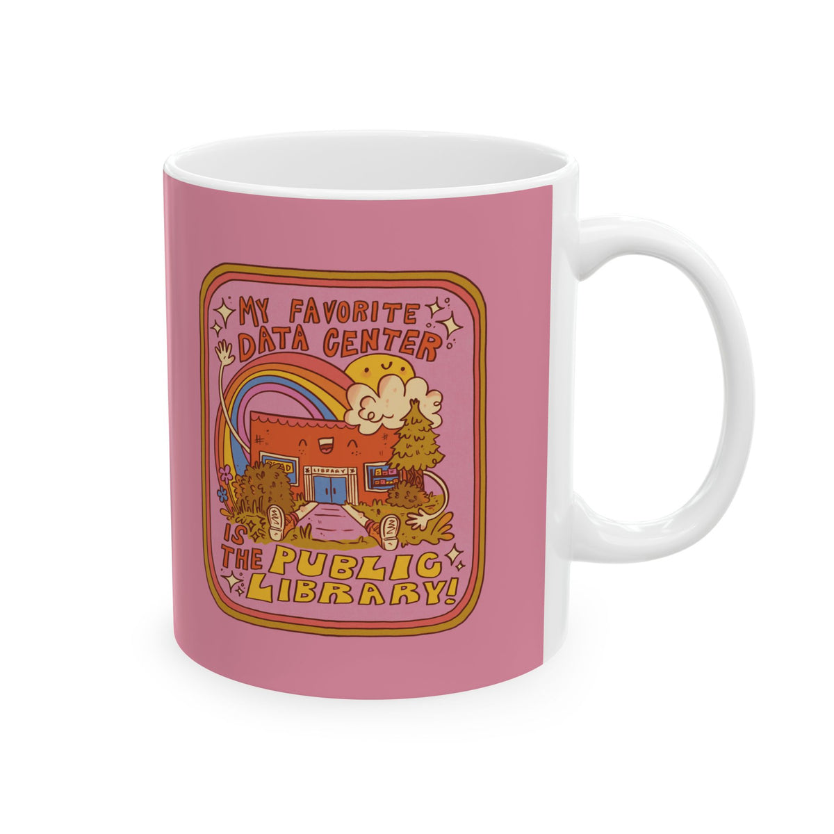Pink Retro Public Library Ceramic Mug (11oz, 15oz)