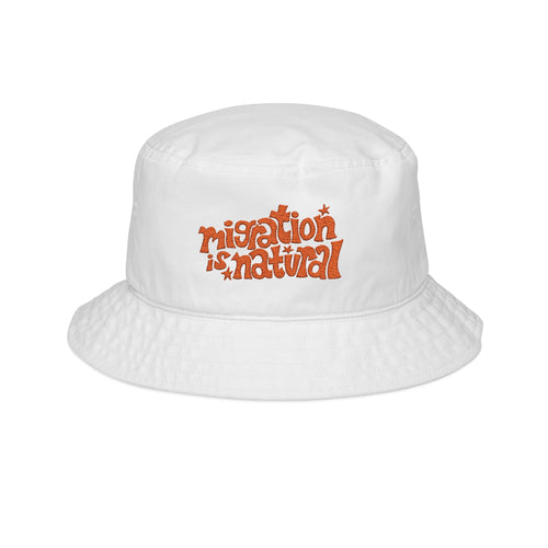 Bucket Hat — "Migration is Natural" Floral Retro Embroidered Sun Hat